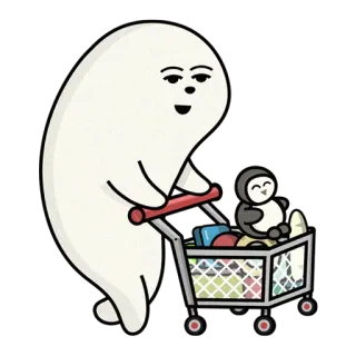 🛒 fantasma, carrello, pinguino, cartone animato, carino, divertente, stravagante whatsapp sticker