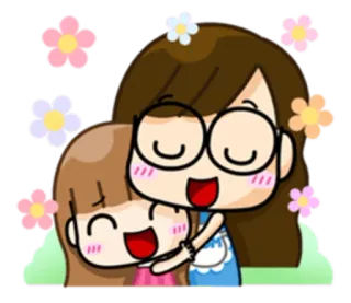 😌 cartoon, hug, friendship, cute, flowers, love, happy, family whatsapp sticker