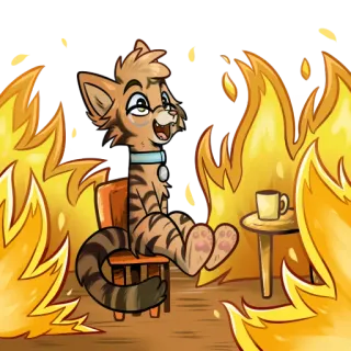 🔥 gato, fogo, café, desenho animado, relaxante, calmo telegram sticker