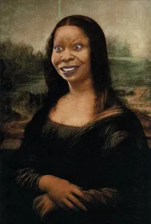 😚 Whoopi Goldberg Whoopi Goldberg, Mona Lisa, parodia, gracioso, celebridad, arte whatsapp sticker