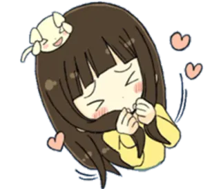 ❤ Desenho animado, Menina, Fofo, Feliz, Cachorro, Corações telegram sticker