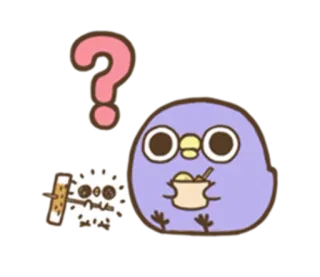 😯 귀여운, 부엉이, 물음표, 카와이, 새, 만화, 동물 telegram sticker