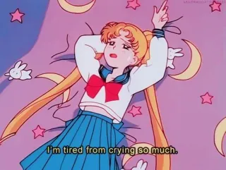 😢 Sailor Moon I'm tired from crying so much. アニメ, 眠い, 泣く, 月, 女の子 telegram sticker