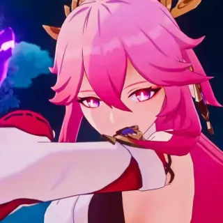💜 Yae Miko Genshin Impact アニメ, ゲーム, 原神, 八重神子, ワイフ, 狐, かわいい telegram sticker