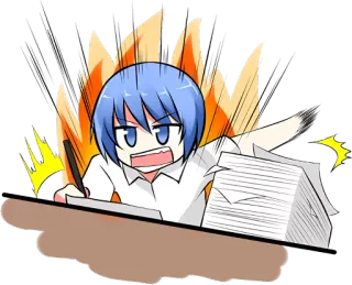 😖 Аниме, Письмо, В стрессе, Бумажная работа, Злой, Мультфильм telegram sticker