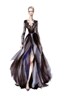 👸 Modeillustration, Kleid, Abendkleid, Kunst, Frau, lange Ärmel, Aquarell, Mode telegram sticker