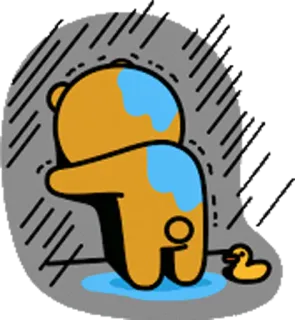 😞 Bär, traurig, Regen, Ente, Tier, Cartoon whatsapp sticker