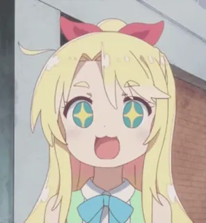 🤩 animé, fille, dessin animé, mignon, yeux brillants, blonde, ruban telegram sticker