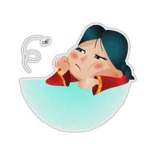 😒 만화, 슬픔, 지루함, 여자, 빨간색 whatsapp sticker