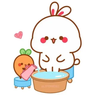 🍼 conejo, zanahoria, lindo, kawaii, regando telegram sticker