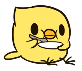 😋 oiseau, poussin, manger, cuillère, mignon, kawaii, dessin animé whatsapp sticker