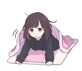 😶 Anime, Dziewczyna, Kawaii, Słodkie, Koc, Wewnątrz telegram sticker