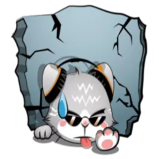 😑 gato, dibujos animados, gafas, auriculares, lengua whatsapp sticker