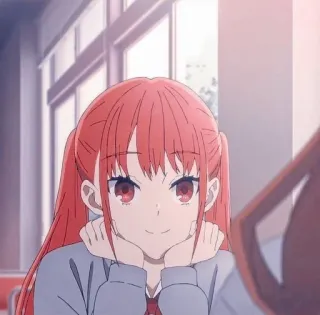 🙂 anime, meisje, rood haar, schattig, glimlach telegram sticker
