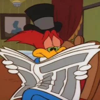 📰 Woody Woodpecker cartone animato, uccello, giornale, leggere telegram sticker
