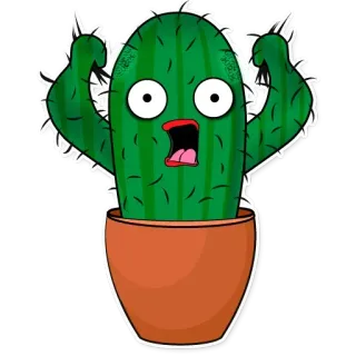 😬 선인장, 식물, 만화, 웃긴, 놀란, 화분, 다육식물 telegram sticker