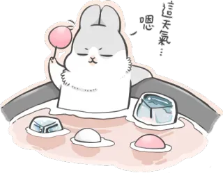 🙂 舒服泡湯... rabbit, bath, relaxing, cute, cartoon, ice, hot spring telegram sticker
