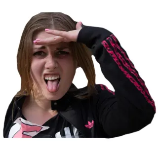 😑 mujer, sacando la lengua, gesto, tonto, retrato, mirando, femenina telegram sticker