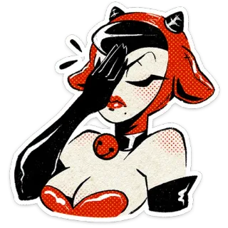 🤦‍♀️ wanita, kartun, retro, pin-up, gadis, merah, hitam, stiker telegram sticker