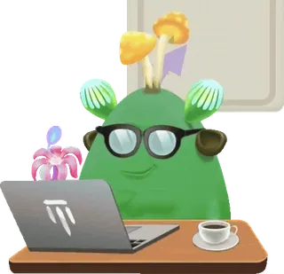 👨‍💻 pianta, fungo, laptop, caffè, scrivania, cartone animato telegram sticker