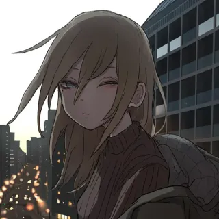 😕 anime, girl, blond hair, city, winking telegram sticker