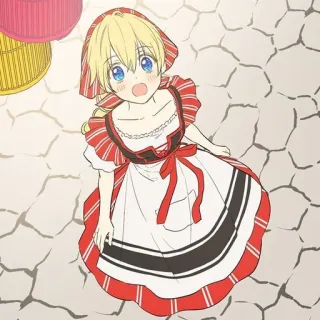 💫 Anime, Chica, Vestido, Rojo, Rubia, Dibujo animado, Lindo telegram sticker
