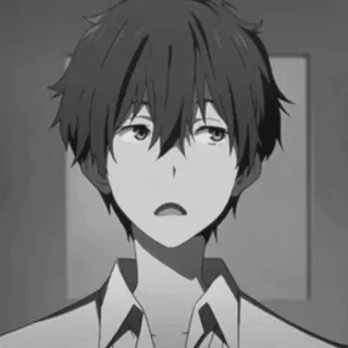🕸 Anime, Desenho animado, Retrato, Menino, Monocromático, Expressão telegram sticker