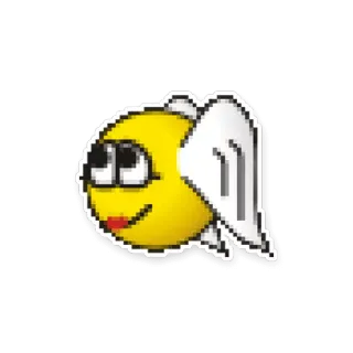 😇 Hoạt hình, Biểu tượng cảm xúc, Màu vàng, Con ruồi, Đôi cánh, Nụ cười telegram sticker