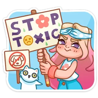 🙅‍♀️ STOP TOXIC manifestation, chat, chien, dessin animé, panneau telegram sticker