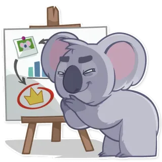 😈 koala, affaires, graphiques, couronne, présentation, diagrammes, succès, stratégie telegram sticker