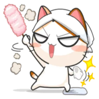 🗑 gato, tirar pó, bravo, desenho animado, limpeza, mangá telegram sticker