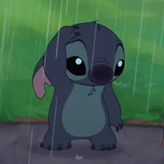 ❣️ Stitch Lilo & Stitch smutny, obcy, niebieski, kreskówka, deszcz, słodki telegram sticker