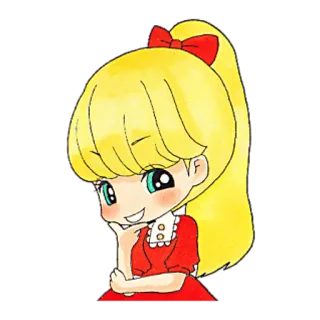 😏 cartoon, anime, meisje, blond haar, rode jurk, schattig telegram sticker