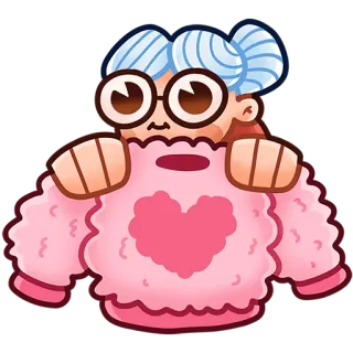 🥰 cartone animato, personaggio, maglione, cuore, rosa, carino, donna, illustrazione whatsapp sticker