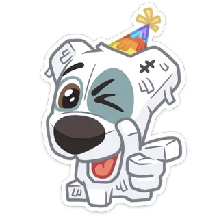 😉 chien, dessin animé, animal, fête, pouce levé, célébration, mignon, autocollant whatsapp sticker