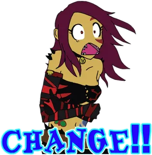 🔀 CHANGE!! scioccato, cartone animato, esclamazione, capelli viola, cambiamento telegram sticker