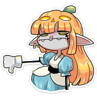 👎 halloween, kürbis, cartoon, sticker, monster, fantasy, dislike, daumen runter telegram sticker