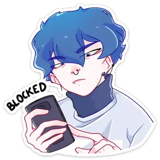 ❌ BLOCKED bloqueado, telefone, desenho animado, chateado, cabelo azul, pessoa whatsapp sticker