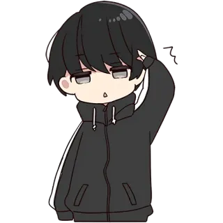🫡 anime, chico, sudadera con capucha, lindo, manga, pensativo whatsapp sticker