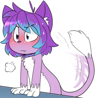 💦 猫, 紫, 毛むくじゃら, 漫画, 動物, かわいい telegram sticker