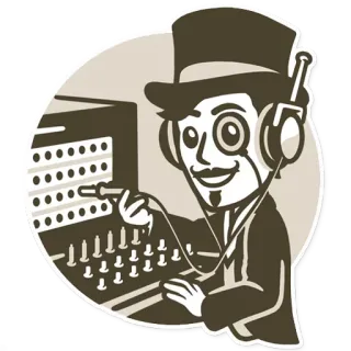 🔵 personaje, sombrero, electrónica, música, auriculares, diseño telegram sticker