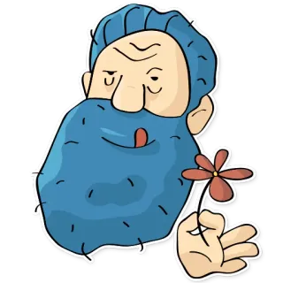 😏 cartoon, personage, bloem, baard, man, illustratie telegram sticker