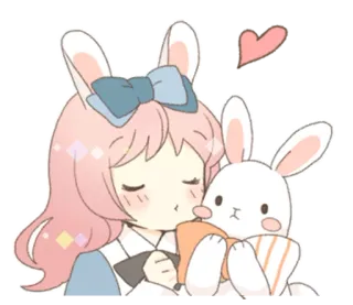 🐰 coniglio, carino, kawaii, ragazza, anime, cartone animato, adesivo telegram sticker