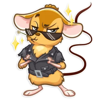 😎 rato, jaqueta de couro, óculos de sol, desenho animado, animal, legal whatsapp sticker