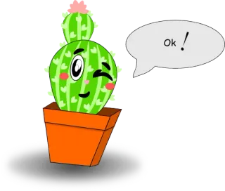😉 ok! кактус, растение, ок, эмодзи, мультфильм, подмигивание whatsapp sticker