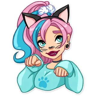 😺 Katzenmädchen, Anime Mädchen, Kawaii, Niedlich, Cartoon, Kätzchen telegram sticker