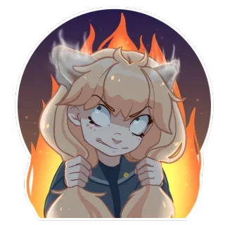 😡 고양이 소녀, 애니메이션, 분노, 좌절, 불 whatsapp sticker