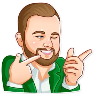 😜 ผู้ชาย, การ์ตูน, ชี้, เครา, เสื้อแจ็คเก็ตสีเขียว telegram sticker