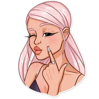😙 donna, ragazza, capelli rosa, occhiolino, bacio, cartone animato telegram sticker