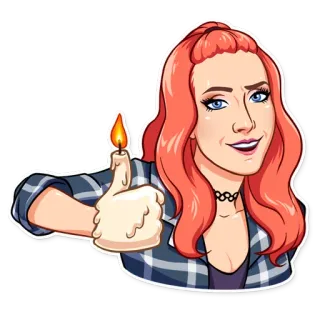 👍 femme, bougie, pouce levé, approbation, portrait, autocollant, cheveux roux telegram sticker